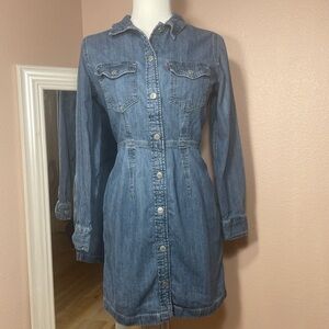 Levi’s Denim Shirt Dress Small Button Front Western Long Sleeve Blue Jean Mini